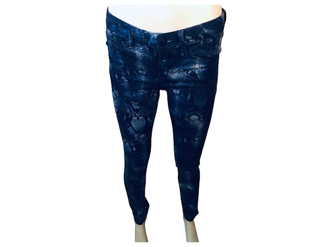 The Kooples Die Kooples Slim-Jeans mit Schlangenmuster Blau Baumwolle Elasthan  ref.981558
