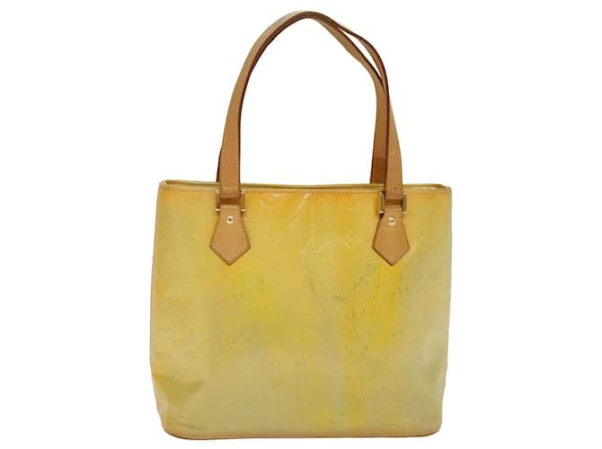 LOUIS VUITTON Monogram Vernis Houston Hand Bag Lime Yellow M91055 LV Auth 46748 Patent leather  ref.981614