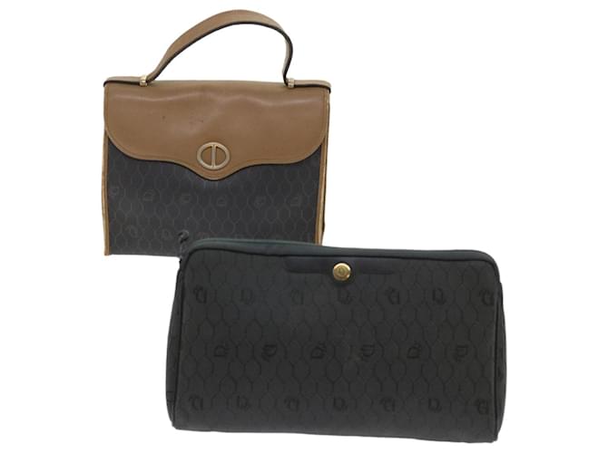 Christian Dior Honeycomb Canvas Hand Bag PVC Leather 2Set Black Auth bs6510  ref.981619