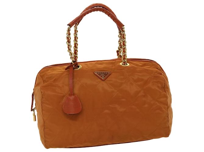 PRADA Chain Boston Bag Nylon Naranja Auth bs6566  ref.981663