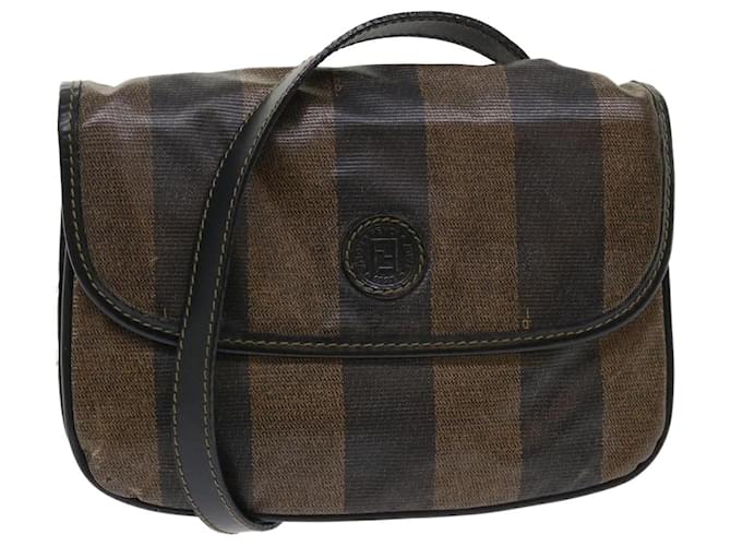 Pequin FENDI Pecan Canvas Shoulder Bag Black Brown Auth bs6553  ref.981671