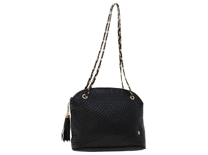 BALLY Chain Shoulder Bag Leather Black Auth bs6487  ref.981691