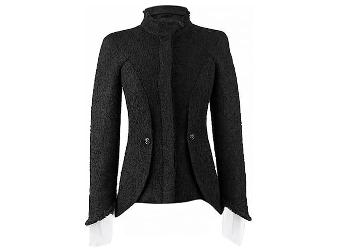 Chanel 9K$ New Chaqueta pequeña de tweed negra Negro  ref.981716