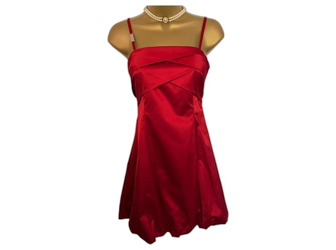 KAREN MILLEN Womens Red Satin Strappy Fit & Flare Bubble Hem Mini Dress UK 10  ref.981744