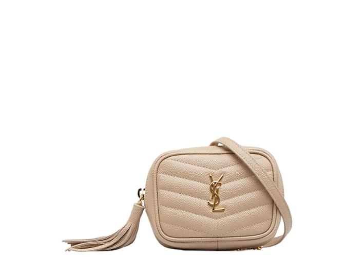 Yves Saint Laurent Monogramme Matelasse Mirco Lou Sac bandoulière 635088 Cuir Veau façon poulain Beige  ref.981780