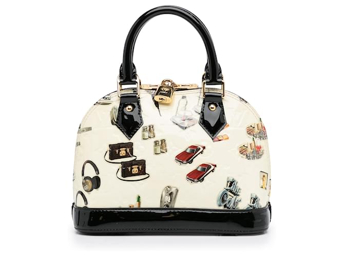 Authentic Louis Vuitton Beige Monogram Vernis Leather Alma PM Handbag