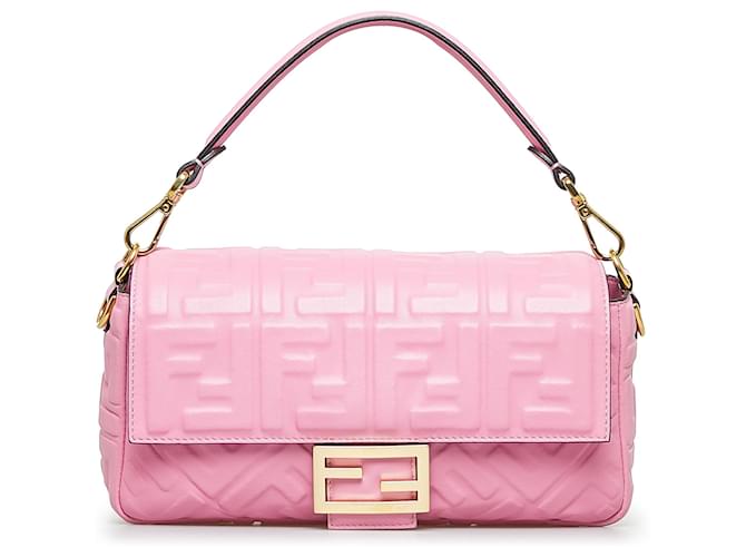 Baguette Medium Leather Shoulder Bag in Pink - Fendi