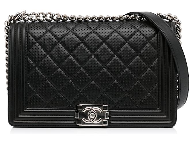 Chanel Black Perforated Lambskin Boy Flap Leather ref.982358 - Joli Closet