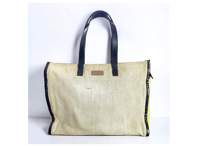 Fendi Zucca Panel Lin Shopper Tote Noir Écru