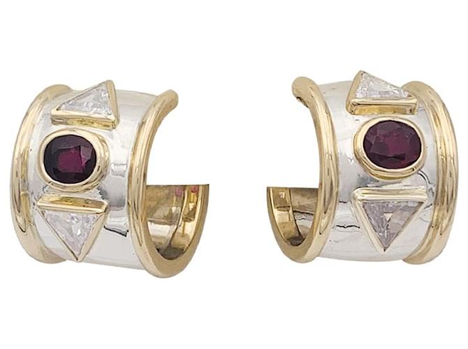 inconnue Two gold ruby and diamond earrings. White gold Yellow gold  ref.982645