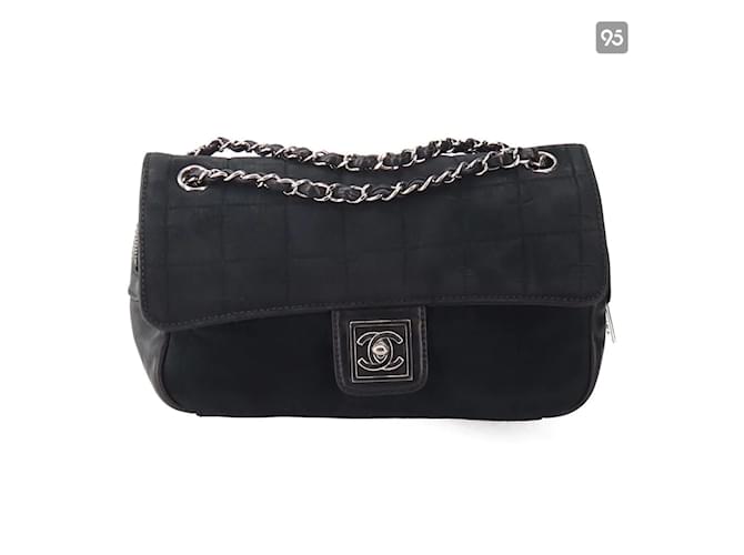 Chanel CC Choco Bar Suede & Leather Flap Bag Black ref.982737 - Joli Closet