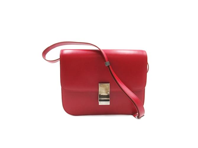 CELINE Box Calfskin Medium Classic Box Flap Red Crossbody Bag