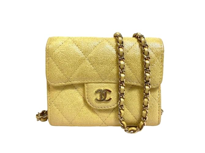 Chanel CC Quilted Caviar Wallet on Chain Yellow Pony-style