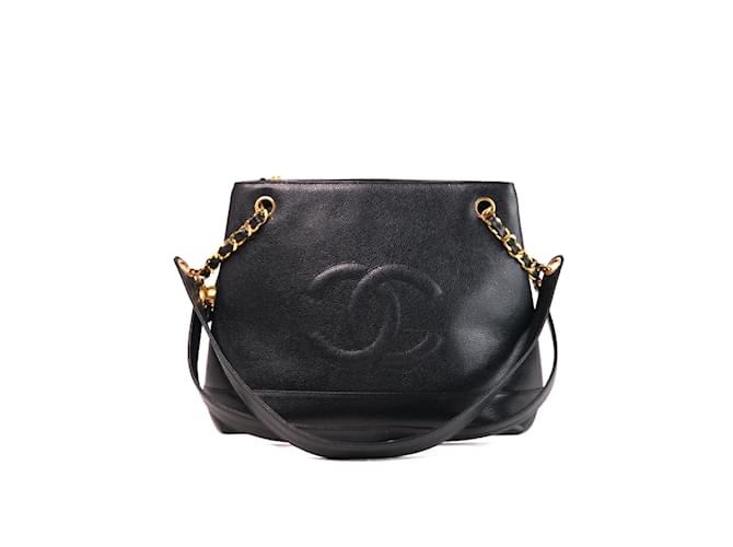 Chanel CC Caviar Chain Tote Bag Black Pony-style calfskin ref