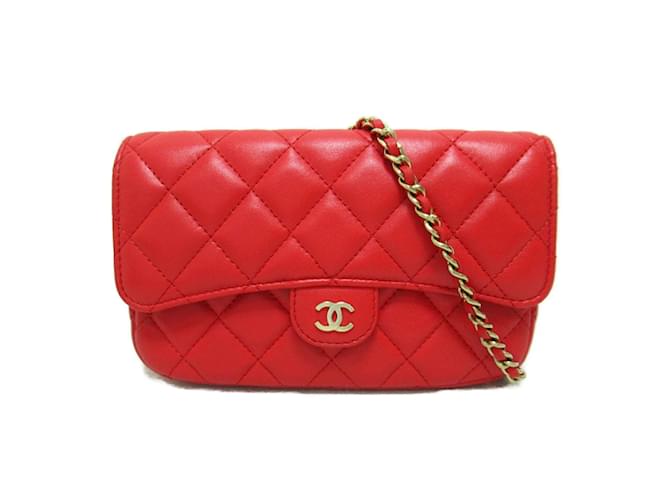 Chanel CC Quilted Leather Chain Flap Bag Red Pony-style calfskin