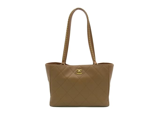 Chanel CC Quilted Leather Tote Bag Beige Pony-style calfskin ref.982885 -  Joli Closet
