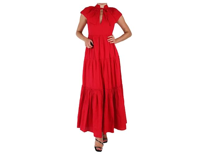 Autre Marque Vestido largo rojo con cuello de seersucker - talla XS Roja Algodón  ref.982978