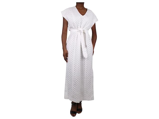 Autre Marque White sleeveless embroidered dress with belt - size EU 40 Cotton  ref.983085