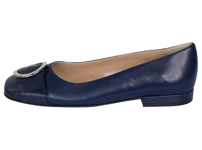 Sergio Rossi Navy flats with squared toe - size EU 37 Navy blue Leather  ref.983175