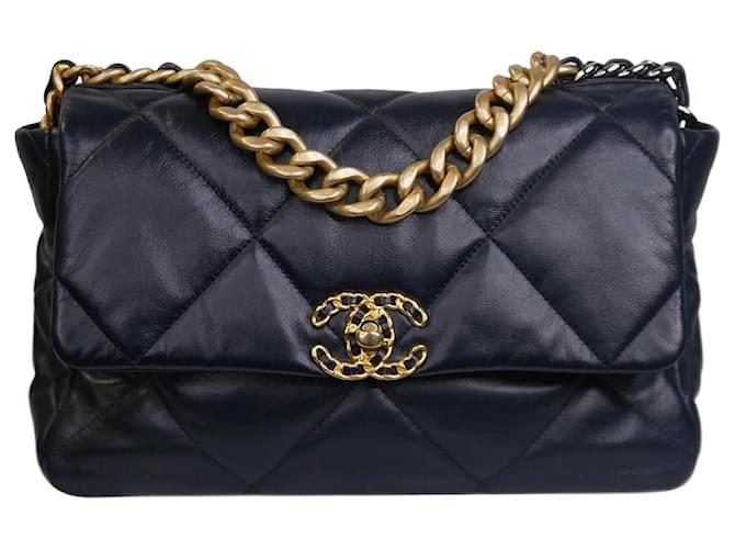 What Goes Around Comes Around Chanel Blue Chevron Flap Bag