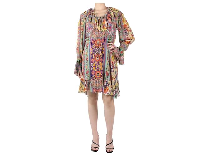 Etro Mehrfarbiges, langärmliges Kleid mit Rundhalsausschnitt – Größe UK 12 Mehrfarben  ref.983298