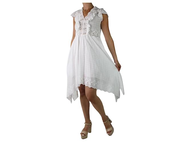 Ulla Johnson Vestido midi de encaje bordado blanco - talla US 6 Algodón  ref.983313