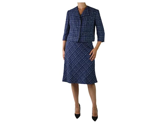 Autre Marque Conjunto chaqueta y falda tweed azul - talla UK 10 Algodón  ref.983317