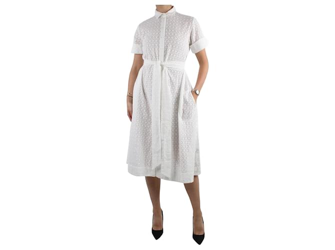 Lisa Marie Fernandez Vestido midi blanco con bordado inglés y botones - talla L Algodón  ref.983343