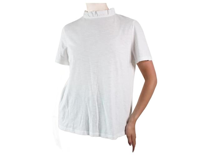 Autre Marque White ruffle neck short-sleeve top - size UK 8 Cotton  ref.983397