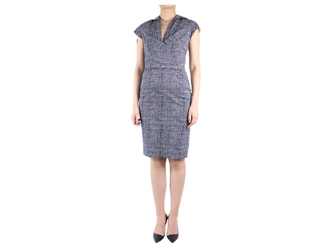 Autre Marque Blue printed V-neck belted dress - size US 4 Cotton  ref.983443