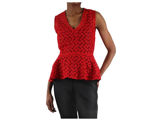 Maje Red floral embroidered lace top - size UK 6 Cotton  ref.983566