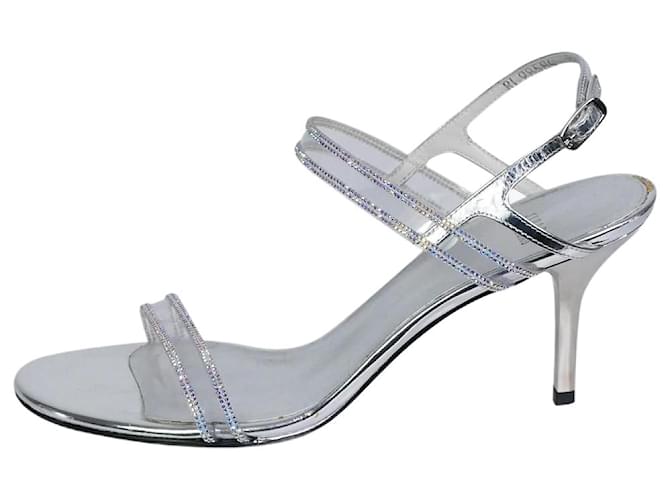 Stuart Weitzman Silver leather sandal heels - size EU 39.5 Silvery  ref.983695