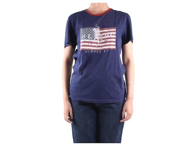 Polo Ralph Lauren Blue short-sleeved printed t-shirt - size S Cotton  ref.983723