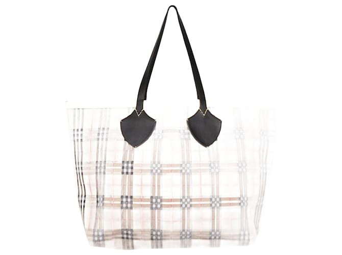 Burberry Leather-trimmed Checked Canvas Tote