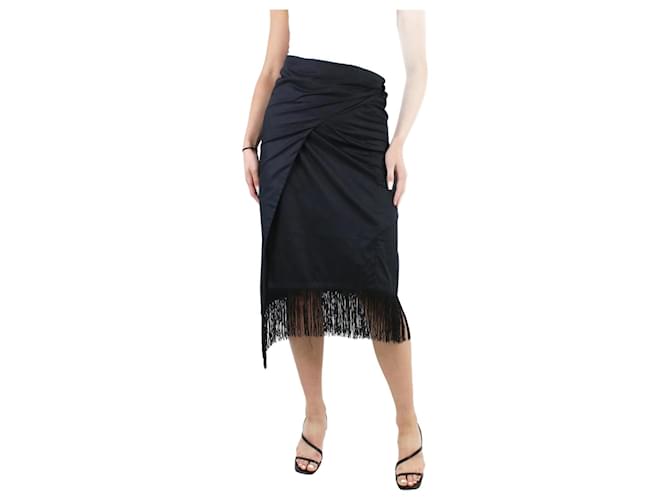 Autre Marque Black fringe-hem wrap midi skirt - One Size Polyester  ref.983816