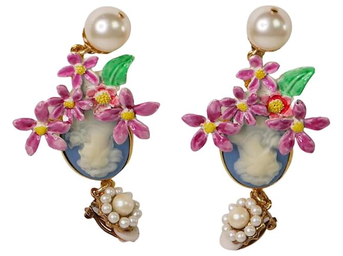 Dolce & Gabbana Pendientes de clip con múltiples flores y perlas Multicolor  ref.983820