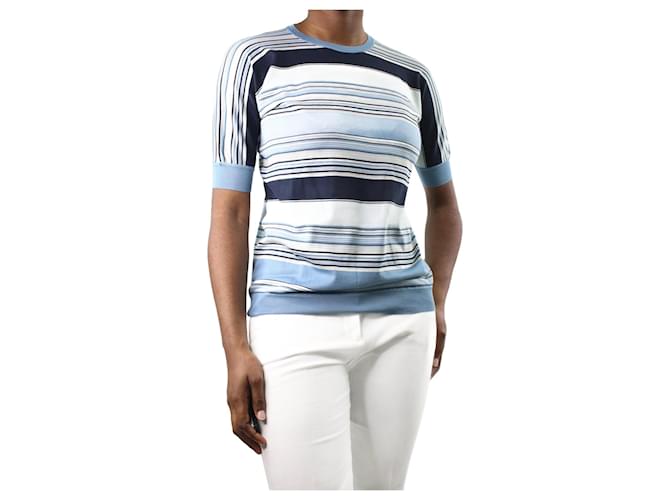 Loro Piana Blue Stripy Crew Neck T-Shirt - size IT 42 Silk ref