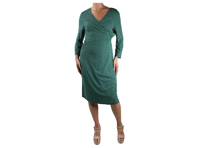 Diane Von Furstenberg Green geometric print wrap dress - size L Viscose  ref.983890