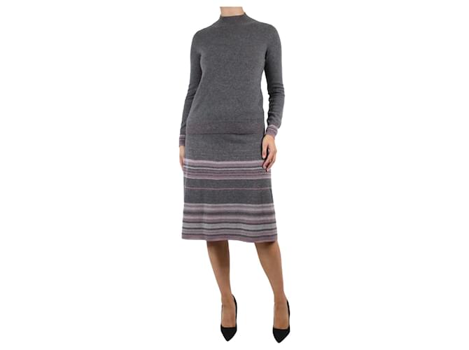 Agnona Conjunto de suéter de malha cinza e saia midi - tamanho S Casimira  ref.984076
