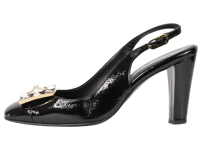 Black pearl buckle detail slingback heels - size EU 36
