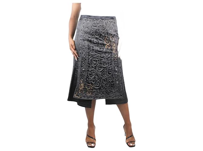 Autre Marque Black embroidered midi skirt  - size UK 14 Nylon  ref.984097