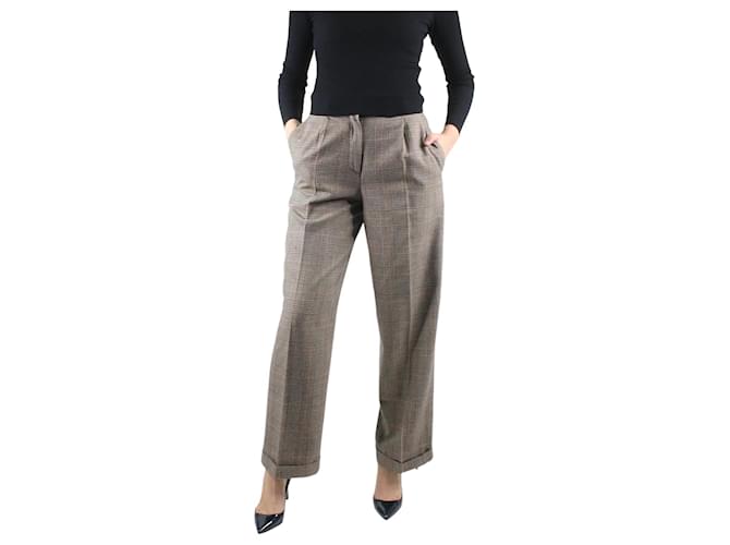 Loro Piana Brown high-rise check wool trousers - size UK 10  ref.984102