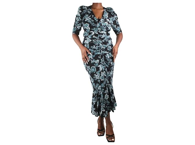 Veronica Beard Black ruched floral maxi dress - size UK 16 Silk  ref.984170