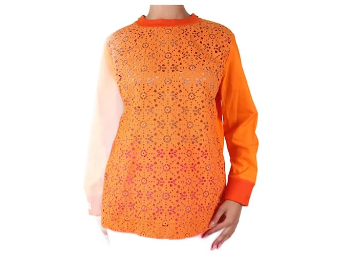 Fendi Orangefarbene, mit Blumen bestickte Bluse – Größe IT 44 Polyester  ref.984220