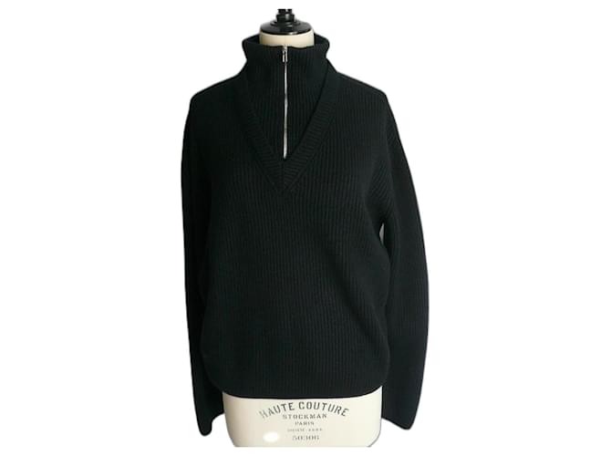 Hermès Suéter trucker de lã preta mista HERMES em muito bom estado TM Preto  ref.984371