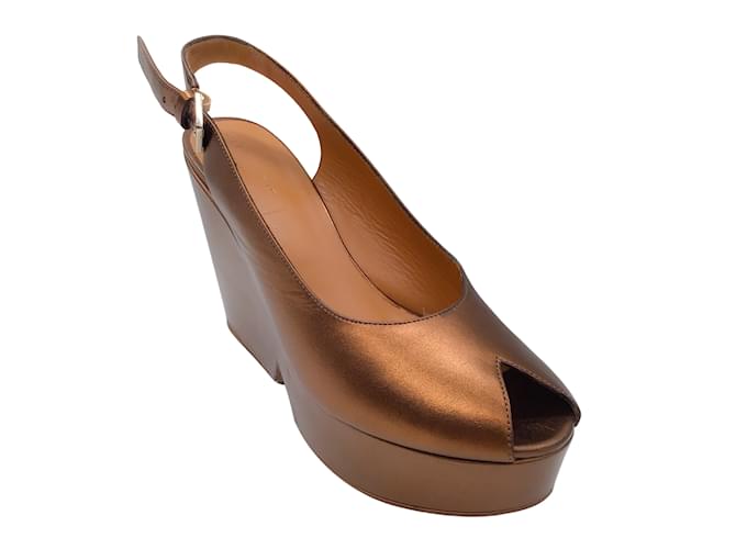 Sandalias con cuña y plataforma de cuero metalizado color cobre Dylan de Robert Clergerie Metálico  ref.984418