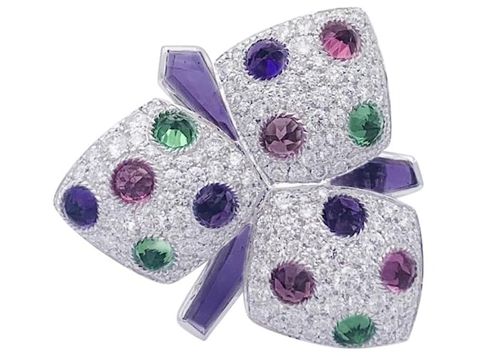 Cartier ring, "Caress of Orchids", WHITE GOLD, diamants, colored stones.  ref.984434