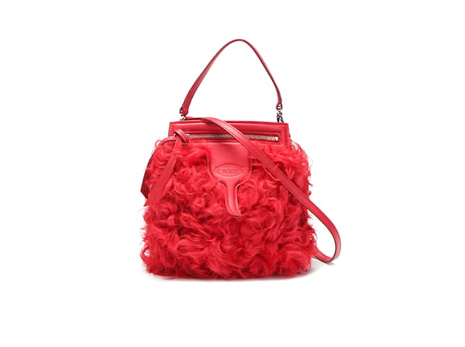 Tod's Fluffy Fur Handbag Red Plastic  ref.984476