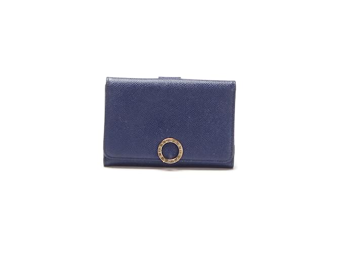 Bulgari Leather Bifold Wallet Blue  ref.984483