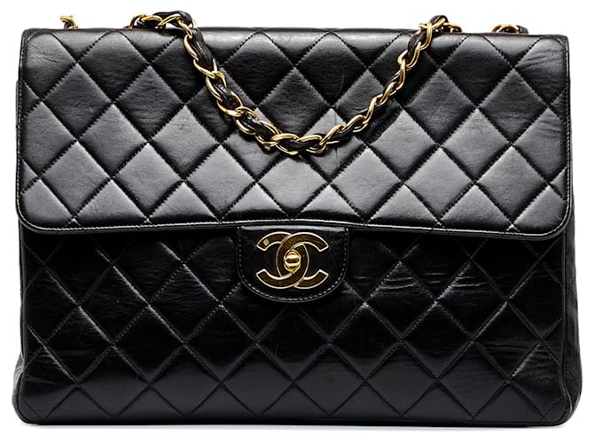 Chanel Black Jumbo Classic Lambskin Double Flap Leather ref.984966